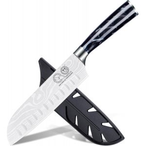 Oayew-Japanese Kitchen Knife,7 Inch Japanese Santoku Knife With Cover,Ergonomic Handle,Vegetable Meat Cleaver Cutting Tool,Ultra Sharp,Cooking Knife Kitchen Cutlery - Neuf
