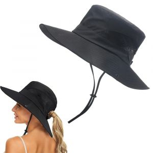 Bob &Agrave; Larges Bords Pour Une Protection Uv - Chapeau De Soleil Pour La Randonn&eacute;e Et La P&ecirc;che - Noir - Neuf