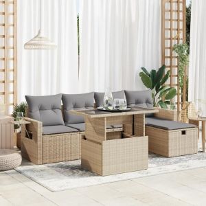 Salon De Jardin Avec Coussins 6 Pcs Beige Résine Tressée - Neuf