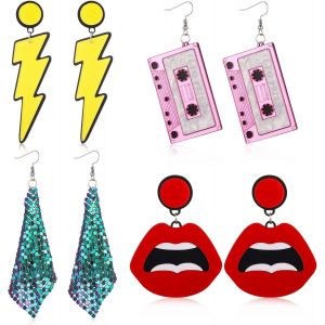 4 Paires Boucles D'oreilles Néon Années 80 90 Pendentifboucle D'oreille De Noël Vintage Accessoire Fluo Costume Fête Deguisement Annee 80 Disco Femme Boucles D'oreilles Exagérées Annee 2000 - Neuf