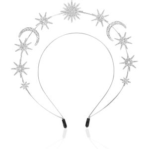 Kal-Serre-Tête Avec Étoiles, Soleil, Lune Et Étoiles, Bijou De Cheveux En Strass, Bijou De Tête, Étoiles, Déesse, Mariage, Fête, Carnaval, Cosplay, Accessoire De Cheveux Pour Femmes Et Filles (Argent - Neuf