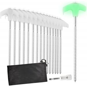 Yemaesre-Lot De 16 Piquets De Tente À Visser Avec Effet Lumineux Avec Adaptateur Fileté - Piquets De Tente De Camping - Piquets De Tente Pour Camping Et Extérieur - Idéal Pour Les Sols Durs - Neuf
