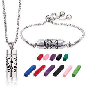 2 Styles Bracelet Collier Diffuseur D'huiles Essentielles Acier Inoxydable Pendentif Aromath&eacute;rapie Avec 20 Tampons De Feutre Changeables Pour Parfum Set De Colliers Diffuseurs - Neuf