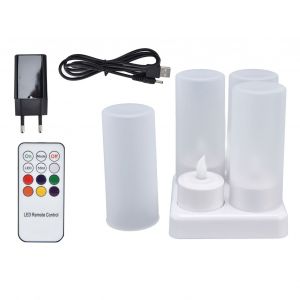HJLIAN Bougies LED rechargeables sans flamme, chauffe-plat colore avec telecommande et base de chargement pour fetes, prise 100-240 V (UK) - Neuf