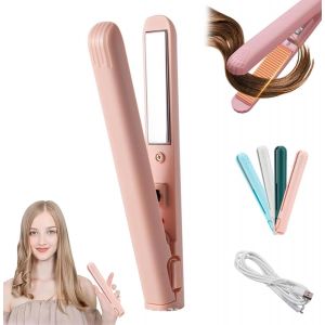 KALANKA-Mini Fer à Friser à Double Usage,Comb Petites Boucles, Mini à Friser Et Fer Plat, Baguette à Friser De Voyage Portable Pour Cheveux Courts Et Tous Types De Cheveux (Couleur rose) - Neuf