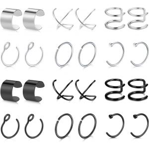 Kal-Faux Piercing Oreille Ear Cuffs Mancheete D'oreille Acier Chirurgical Non Piercing Boucle D'oreille Non-Percé Faux Piercing Nez Lèvre Helix Femme Homme - Neuf