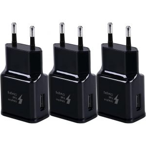 LORANKA-3Pack USB Chargeur Compatible avec Samsung S20 FE, S10, S9, S8, S7, S7 Edge,S6, S4, S3,A6, A13, A52, A52S, A53,Note10, Note9, Note8, J8, J7, J6, J5, Tab S,S2 Rapide Chargeur Portable - Noir - Neuf