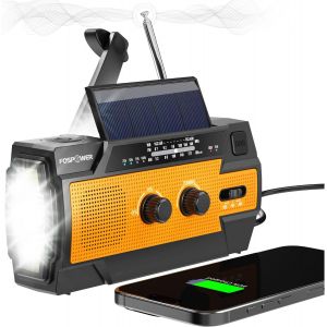 Radio d'urgence M&eacute;t&eacute;o 4000mAh (mod&egrave;le A3) Solaire/manivelle/&agrave; Piles Chargeur de Batterie Portable avec AM/FM, Lampe de Poche LED, Alarme SOS pour la Randonn&eacute;e et l'ext&eacute;rieur (Orange) - Neuf