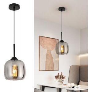 Ulteronixshop-Suspension Luminaire Moderne, Lustre En Verre Gris Fum&eacute;, Cordon De Suspension R&eacute;glablelampe, E27 Suspension Pour Chambre, Salle &Agrave; Manger, Cuisine, Bar (Sans Ampoule) - Neuf