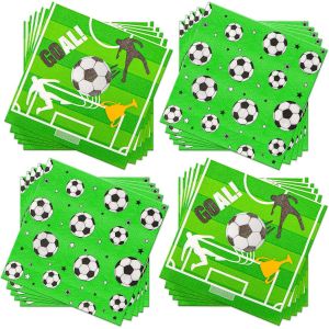 Kal-60pcs Serviettes Football Vertes, Garçons Décoration D'anniversaire De Football,Serviettes En Papier Cocktail De Bar, Fournitures De Fête Décorations De Table Pour Anniversaire Dîner Déjeuner,33x - Neuf