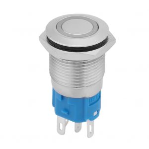 Interrupteur a bouton-poussoir metallique autobloquant a anneau plat de 16 mm avec voyant LED 12 V (bleu) - Neuf