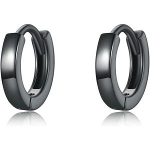 Kal-Petite Boucles D'oreilles Créoles Noire En Argent Sterling 925 Pour Femme Et Homme -Mini Boucles D'oreilles Unisexe Cartilage Noir Simplicité Bijoux Cadeaux Pour Femmes Et Hommes - Neuf