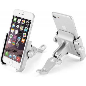 KAL-Support Smartphone Téléphone Pour Moto Scooter Modèle De Rétroviseur En Aluminium 360 ° Réglable Pour Motocycle Portable Navigateur Gps Universal (Rétroviseur Argent) - Neuf