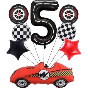 SJZG-Lot De 8 Ballons En Aluminium Motif Voiture De Course Pour Conducteur - D&eacute;corations D'Anniversaire - 101,6 Cm - Noir - Formule Rouge - Accessoires De F&ecirc;te Pour Course (5E Anniversaire) - Neuf