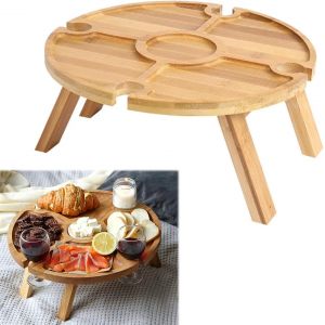 Table &Agrave; Vin Pliable - Table &Agrave; Vin Ronde En Bois - Table &Agrave; Vin Pliable - Table De Pique-Nique Pliable - Portable - Pour Jardin, Ext&eacute;rieur, Camping, Pique-Nique, Plage - 30 Cm - Neuf