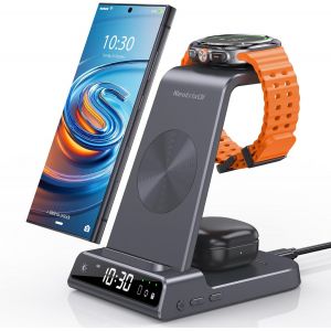 Chargeur Induction Pour Samsung Galaxy S25 Ultra, Chargeur Sans Fil Inductive Pour Samsung Galaxy Watch Ultra/7/6/5, Chargeur 3 En 1 Avec Horloge Digitale Pour Z Flip 6 S24, Galaxy Buds 2 - Neuf