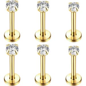 Kal-316l Acier Inoxydable Cz Lot Boucles D'oreilles Femme Homme Cartilage Helix Boucles D'oreilles Piercing Ronde Cubique Zircone Boucle D'oreille &Agrave; Vis &Agrave; Billes Dos Plat Barbell - Neuf