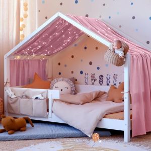 Ulteronixshop-Ciel de Lit pour Maison, D&eacute;coration Ciel de Lit pour Chambre d'enfant, 100% Coton Muslin Biologique 135 x 360 cm, Ciel de Lit pour Montessori Lit d'enfant, Rose Fonc&eacute; - Neuf