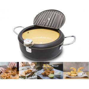 Tempura Japonais Friteuse Avec Thermomètre 2,3 L - Revêtement Anti-Adhésif - Chauffage Rapide - Friteuse À Huile Parfaite Pour Les Couples - Neuf