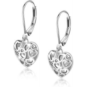 925 Sterling Silver Heart Earrings For Women Hypoallergenic 14k Gold Plated Heart Earring Hollow Lever Earring Gift Valentine's Day Jewelry - Neuf