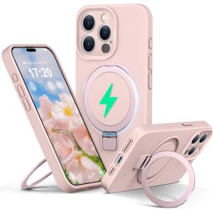 Maa-Liquid Silicone Coque Pour Iphone 15 Pro Max With Magnetic Ring Stand, Upgraded Camera Protection Mil-Grade Drop Shockproof Soft Anti-Scratch Microfiber Lining Silicone Coque(Rose) - Neuf