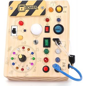 TDRFL-Busy Board Jouet Montessori Tableau D'Activité Jouet Sensoriel Bebe Avec 10 Interrupteurs Et 23 Lumières Led Jouet En Bois Parcours Motricité Bébé Et Jeunes Enfants À Partir 1 2 3 4 Ans Garcons - Neuf