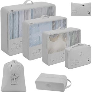 Lot De 7 Cubes De Rangement Pour Val , Cubes De Compression Comme Organ Ur De Sac &Agrave; Dos, Sacs De Voyage, Accessoires De Camping Et &Eacute;quipement De Randonn&eacute;e, Gris - Neuf
