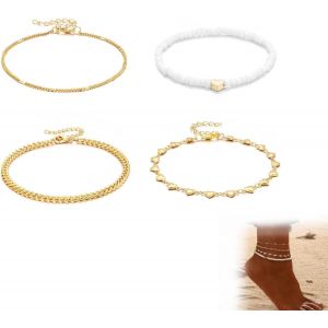 Bracelets De Cheville Pour Femme, Bracelets De Cheville Perlés, Cheville Bracelet Perlé Coeur, Cheville Pied Bijoux, Bohème Multicouche Chaîne De Pied Réglables Pour Femmes Et Filles - Neuf
