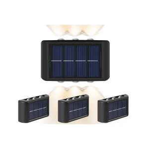 Lot De 4 Appliques Solaires Murales Avec 6 Led Pour Usage Ext&eacute;rieur, &Eacute;tanches, &Agrave; Lentille Convexe. - Neuf