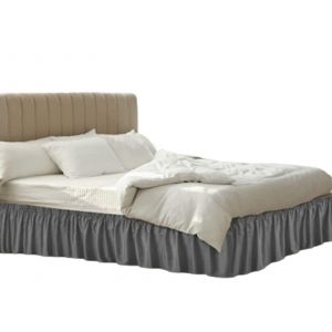 Jupe De Lit Portefeuille Grise 100x200cm Avec Ceinture &Eacute;lastique Ajustable - Neuf