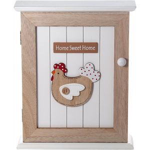 Cmwx-Boite A Clef En Bois, Armoires &Agrave; Cl&eacute;s Murale Avec 6 Crochets, Mignon Poule Th&egrave;me Maison Cuisine D&eacute;corative, Id&eacute;es Cadeau Pour Amoureux Des Poules 21 X 25cm - Neuf