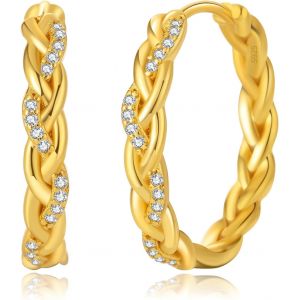 Kal-Creoles Argent Femme, Hypoallergéniques Torchées Créoles Argent Légères Petite Boucles D'oreilles Créoles Avec Zircone Cubique (15/20mm) - Neuf
