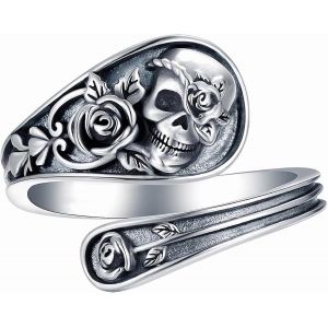 Kahfl-Bague Vintage En Forme De Tête De Mort,Squelette,Rose,Fleur,Faucheuse,Pour Homme Et Femme - Neuf