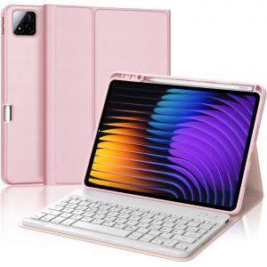 Clavier Pour Xiaomi Pad 7/7 Pro 2024 11.2"", &Eacute;tui Clavier Pour Xiaomi Pad 7 2024 Magn&eacute;tique Amovible Bluetooth Fran&ccedil;ais Azerty Layout, Rose - Neuf