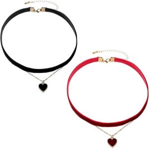 Collier Ras Du Cou En Velours - 2pcs Collier Ras-Du-Cou Classique En Velours Noir Et Rouge,Avec Pendentif En Forme De Coeur,Pour Adolescentes,Filles Et Femmes - Neuf
