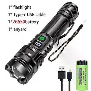 Lampe Torche Led Rechargeable Ultra-Lumineuse, Torche Tactique Longue Port&eacute;e Pour Camping En Plein Air Et Urgences-Une Batterie 26650 - Neuf