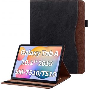Housse Tablette Coque Pour Etui Samsung Galaxy Tab A 10.1 2019 (Sm-T510/T515) Avec Pochette Et Support Housse De Protection En Cuir Pu Tablette Etui, Noir - Neuf