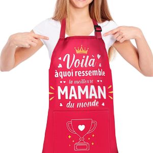 MEVRONISSHOP-Cadeau Maman Tablier Cuisine pour Fête des Mères Cadeau Maman Anniversaire Noel, Réglable Tablier avec Poche pour Jardinage Peinture Barbecue, Étanche, Meilleure MAMAN du Monde - Neuf