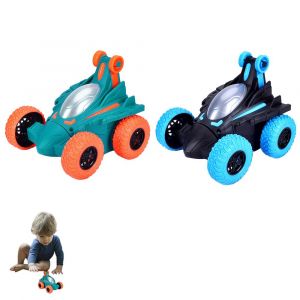 Camion-benne acrobatique t&eacute;l&eacute;command&eacute; avec rotation &agrave; 360&deg; et musique, lot de 2, bleu et noir - Neuf