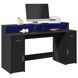 Bureau Avec Lumières Led Noir 160x55x91 Cm Bois D'ingénierie - Neuf
