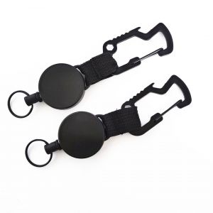 Lot De 2 Porte-Clés Rétractables, Mousqueton Multifonction, Porte-Badge, Rétraction 227 G, Enrouleur De Badge Robuste, Porte-Clés Rétractable Avec Câble En Acier, Anneau Et Boucle De Badge, Noir - Neuf