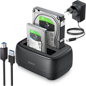KALANKA-Docking Station pour 2 Disques Dur SATA SSD HDD de 2,5 ou 3,5 Pouces, USB 3.0 Station d'accueil Disque Dur, Fonction Clonage, Supporte UASP et Les disques de 20To(DD28U3-C) - Neuf