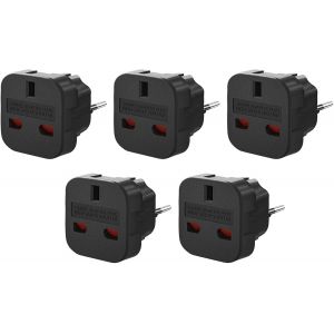 UK vers EU Adaptateur de Voyage, [5 Pcs] Adaptateur Prise UK 3 Broches vers Les Prises Europe/France 2 Broches (Noir) - Neuf