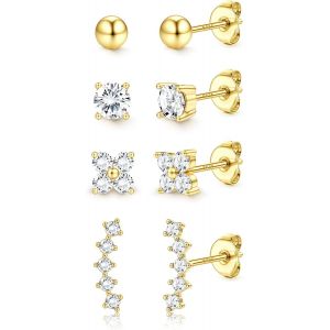 Kal-4 Paires Boucles D'oreilles Femme Argent 925 Helix Piercing Oreille Creoles Plaqué Or 14k/Argent Femme Petites Boucles D'oreilles Ensemble Pour Plusieurs Piercings Oreille Cartilage - Neuf