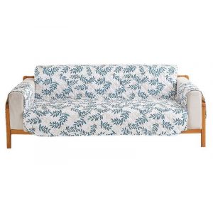 Housse De Canapé 3 Places En Forme De T, Motif Feuilles, Antidérapante, Blanche - Neuf