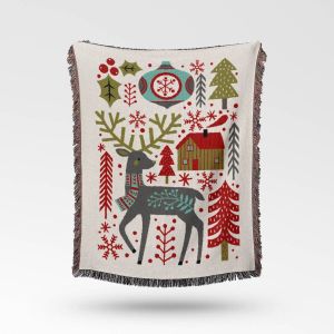 Pi&egrave;ce 160x130cm En Tricot De No&euml;l Renne Plaid Couverture D&eacute;cor&eacute;e Avec Des Franges De La Boh&ecirc;me Simple Doux Confortable Prot&eacute;ger Contre Le Froid Pour Le Canap&eacute;-Canap&eacute;-Fauteuil De Repos Et De Sieste - Neuf