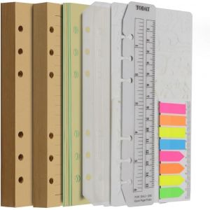 Wonderpool Recharges En Papier Kraft Pour Carnet De Notes &Agrave; 6 Anneaux, 320 Pages Lign&eacute;es/Non Lign&eacute;es, Avec Pochette, Pochoirs, Intercalaires, Marque-Page (A6)[Z621] - Neuf