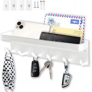 KALANKA-&agrave; 6 Crochets Porte Cl&eacute; Mural, Multifonctionnel Auto-Adh&eacute;sif ou Per&ccedil;age Installation 2 Fa&ccedil;ons Porte Cl&eacute;f Mural Adapt&eacute; &agrave; L'entr&eacute;e, &agrave; la Cuisine, au Bureau, &agrave; la Salle de Bain et au Salon (Blanc - Neuf