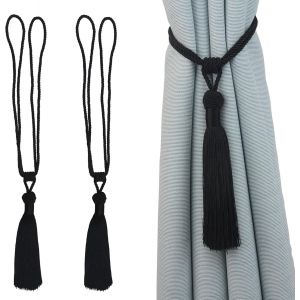 Lot de 2 embrasses de rideaux en corde faites à la main avec pompons pour la maison - Neuf