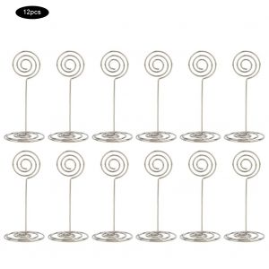 HJLIAN Lot de 12 pinces a numero de table en forme de cercle, pinces a nom, support pour cartes, trombone, pince a notes (argent) - Neuf